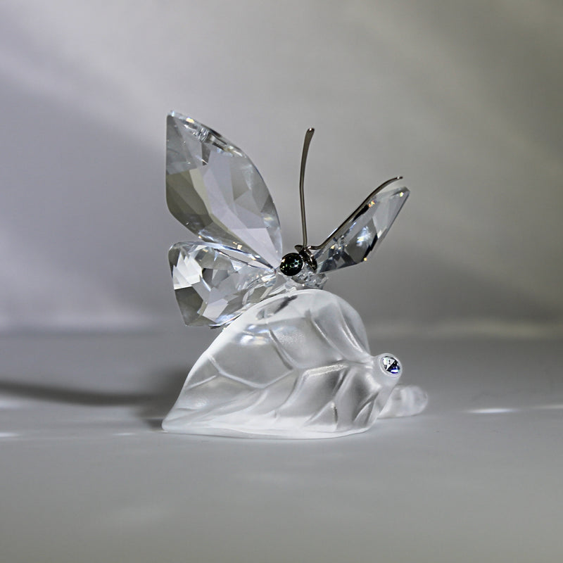 Swarovski Silver Crystal Butterfly on Leaf | Non-mint | Reglued antenna