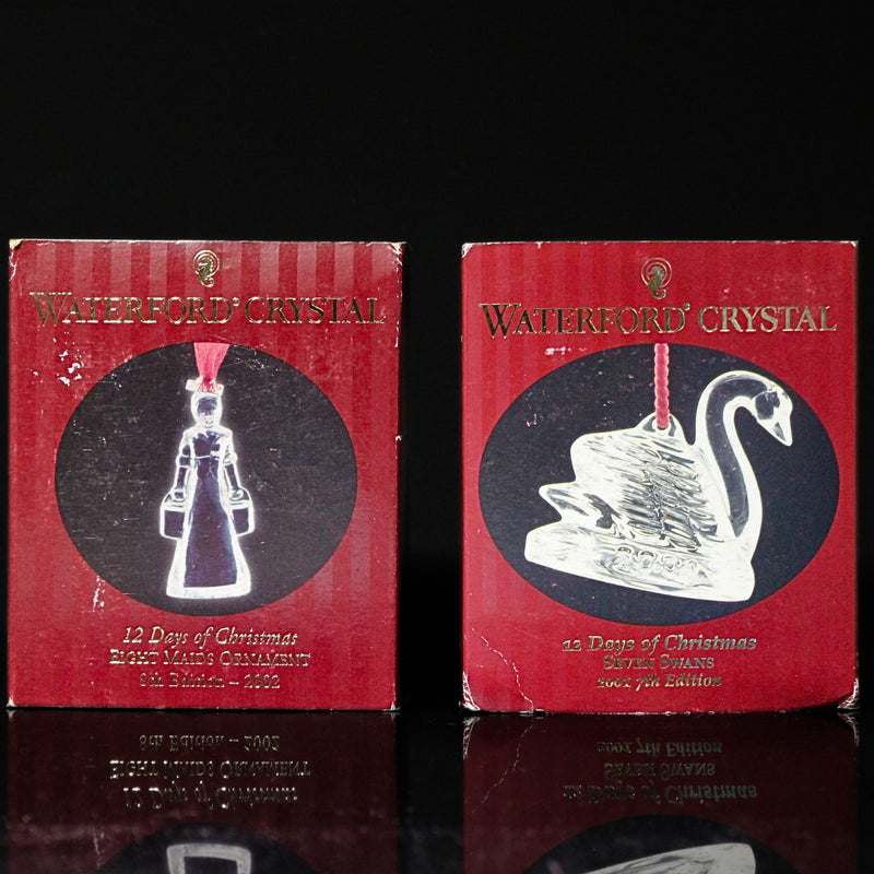 Lot of 2: Waterford Crystal Seven Swans, Eight Maids Ornaments