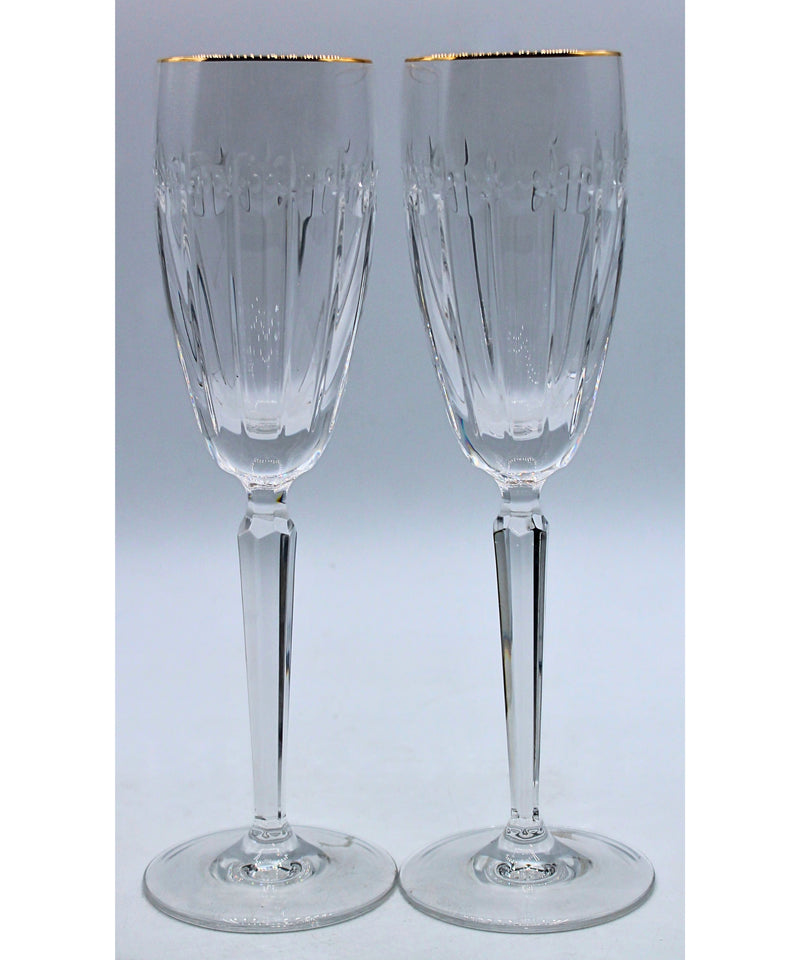 Lot of 2: Grenville Gold Rimmed Fluted Champagne Glasses | Please Read